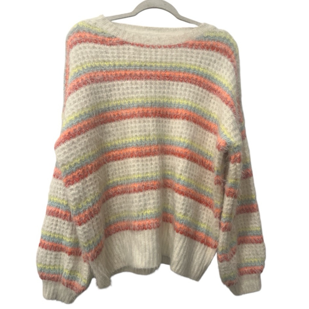 &Merci Pastel Rainbow Striped Sweater Fuzzy Soft Retro Oversized size‎ medium